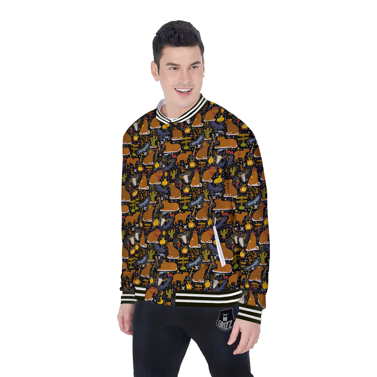 Capybaras Print Pattern Baseball Jacket-grizzshop