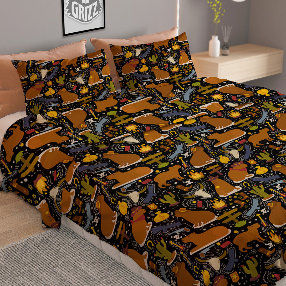 Capybaras Print Pattern Duvet Cover Bedding Set-grizzshop