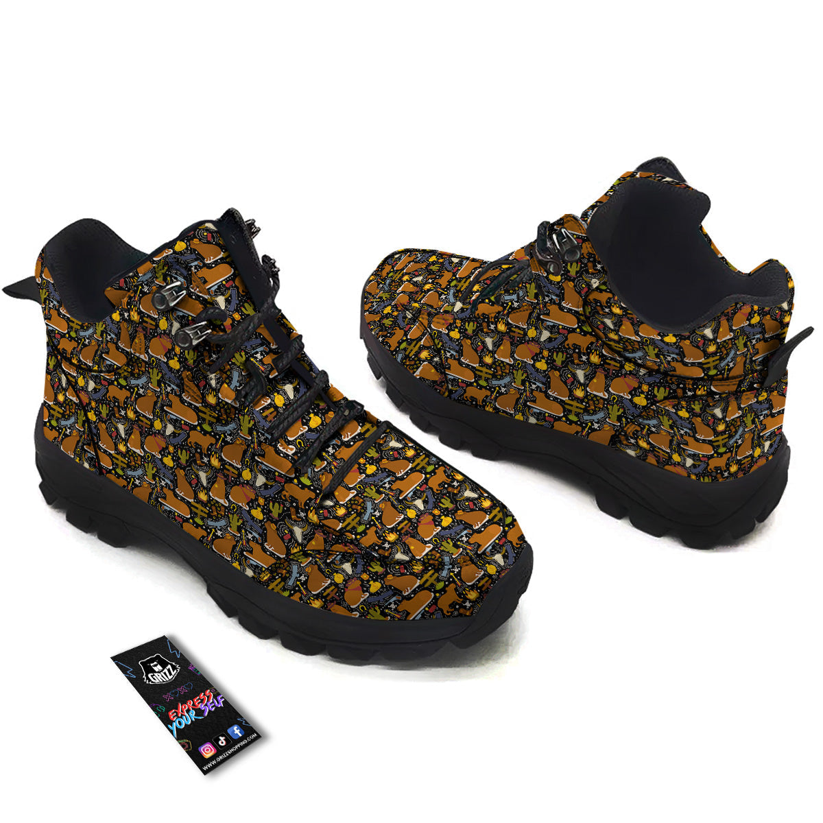Capybaras Print Pattern Hiking Shoes-grizzshop