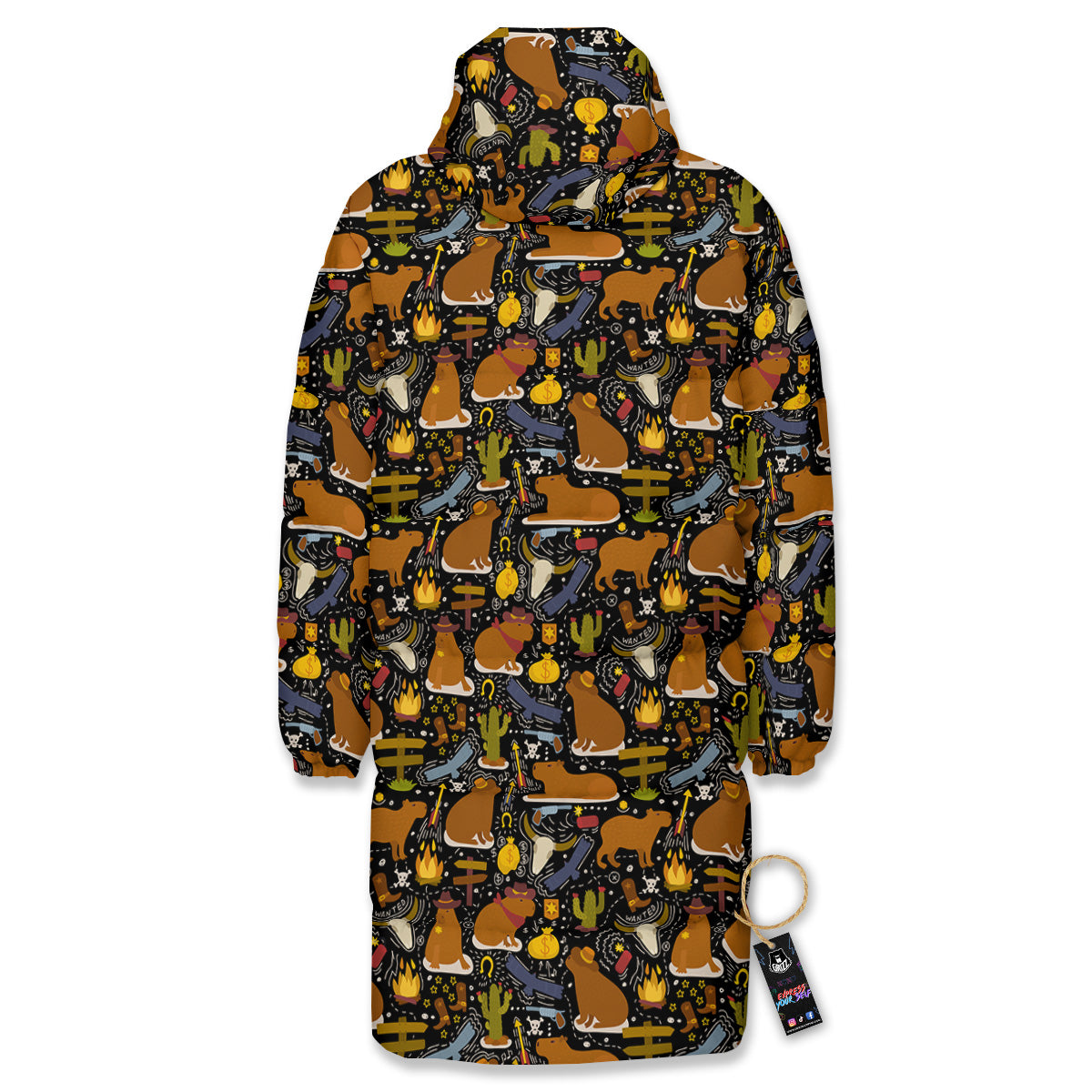 Capybaras Print Pattern Long Down Jacket-grizzshop