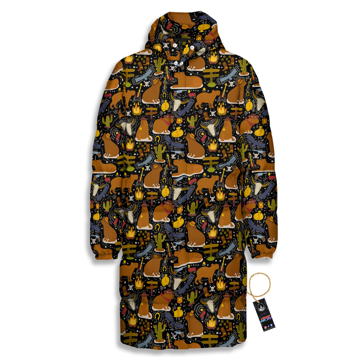 Capybaras Print Pattern Long Down Jacket-grizzshop