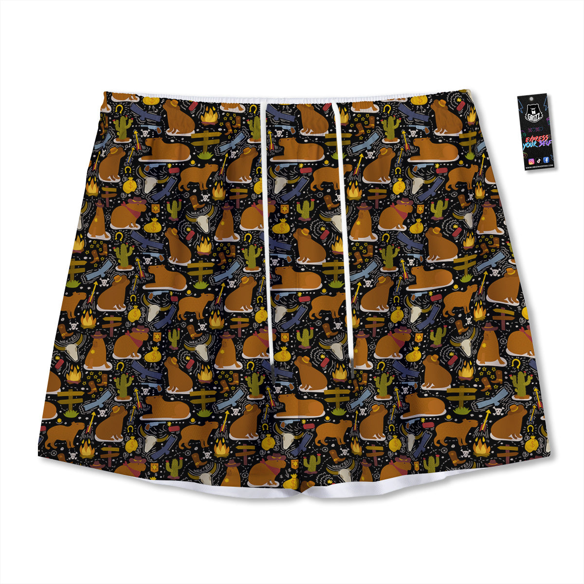 Capybaras Print Pattern Mesh Shorts-grizzshop