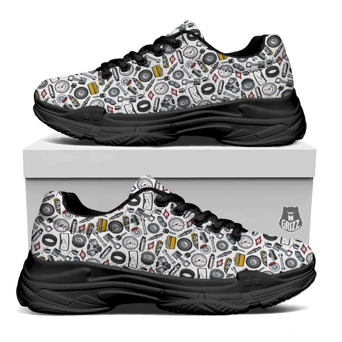 Car Vehicle Accessories Print Pattern Black Chunky Shoes-grizzshop