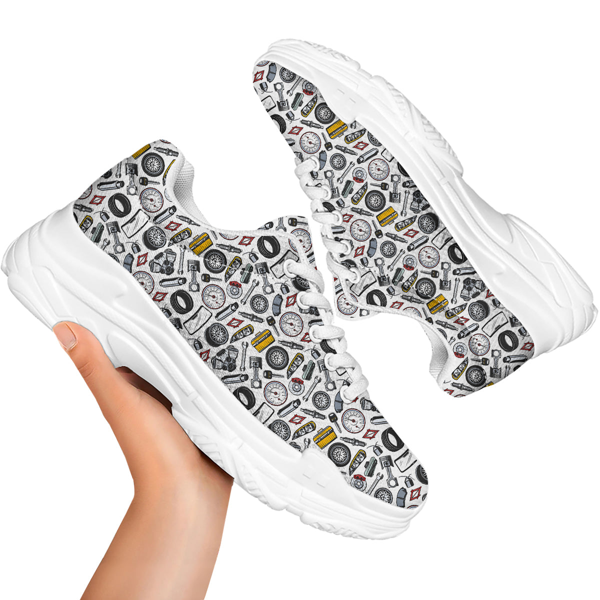 Car Vehicle Accessories Print Pattern White Chunky Shoes-grizzshop