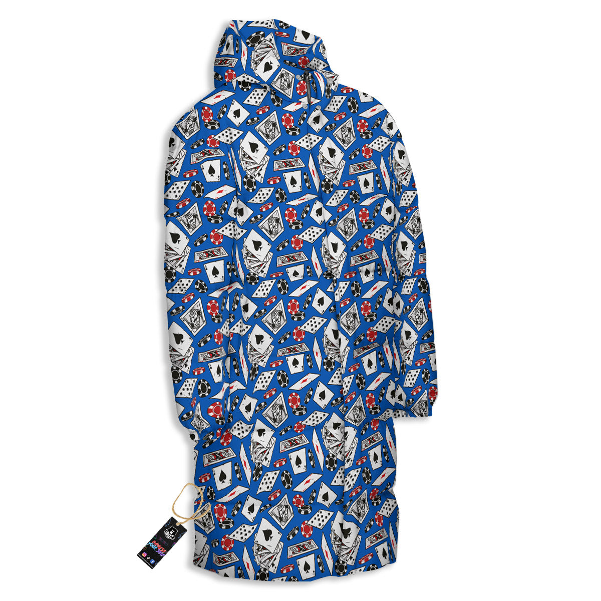 Card And Casino Chip Print Pattern Long Down Jacket-grizzshop