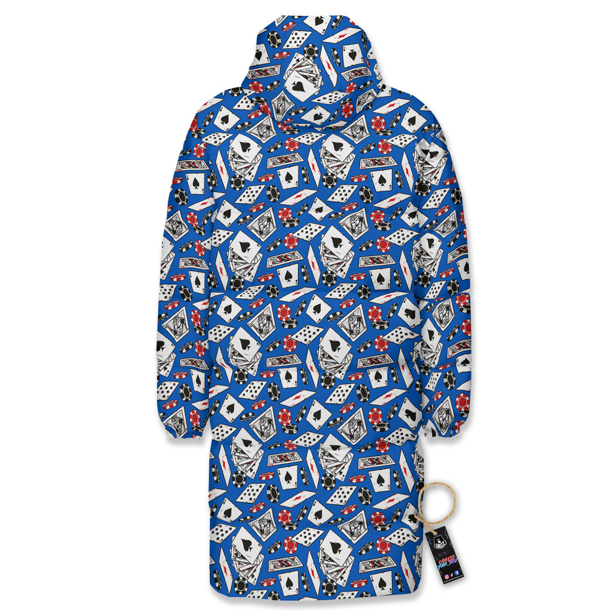 Card And Casino Chip Print Pattern Long Down Jacket-grizzshop
