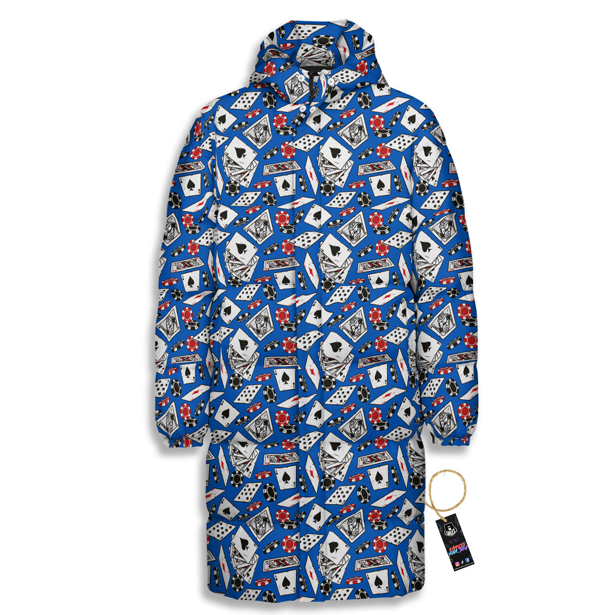 Card And Casino Chip Print Pattern Long Down Jacket-grizzshop