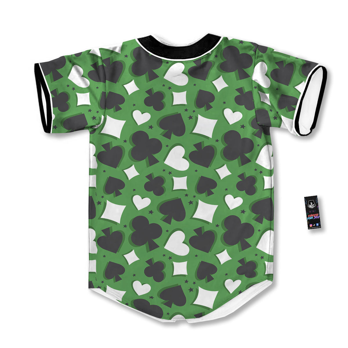 Card Suits Green Playing Print Pattern Baseball Jersey-grizzshop