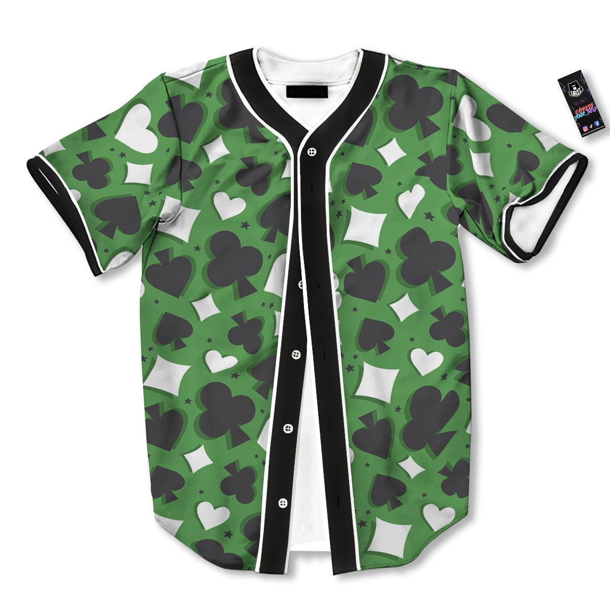 Card Suits Green Playing Print Pattern Baseball Jersey-grizzshop