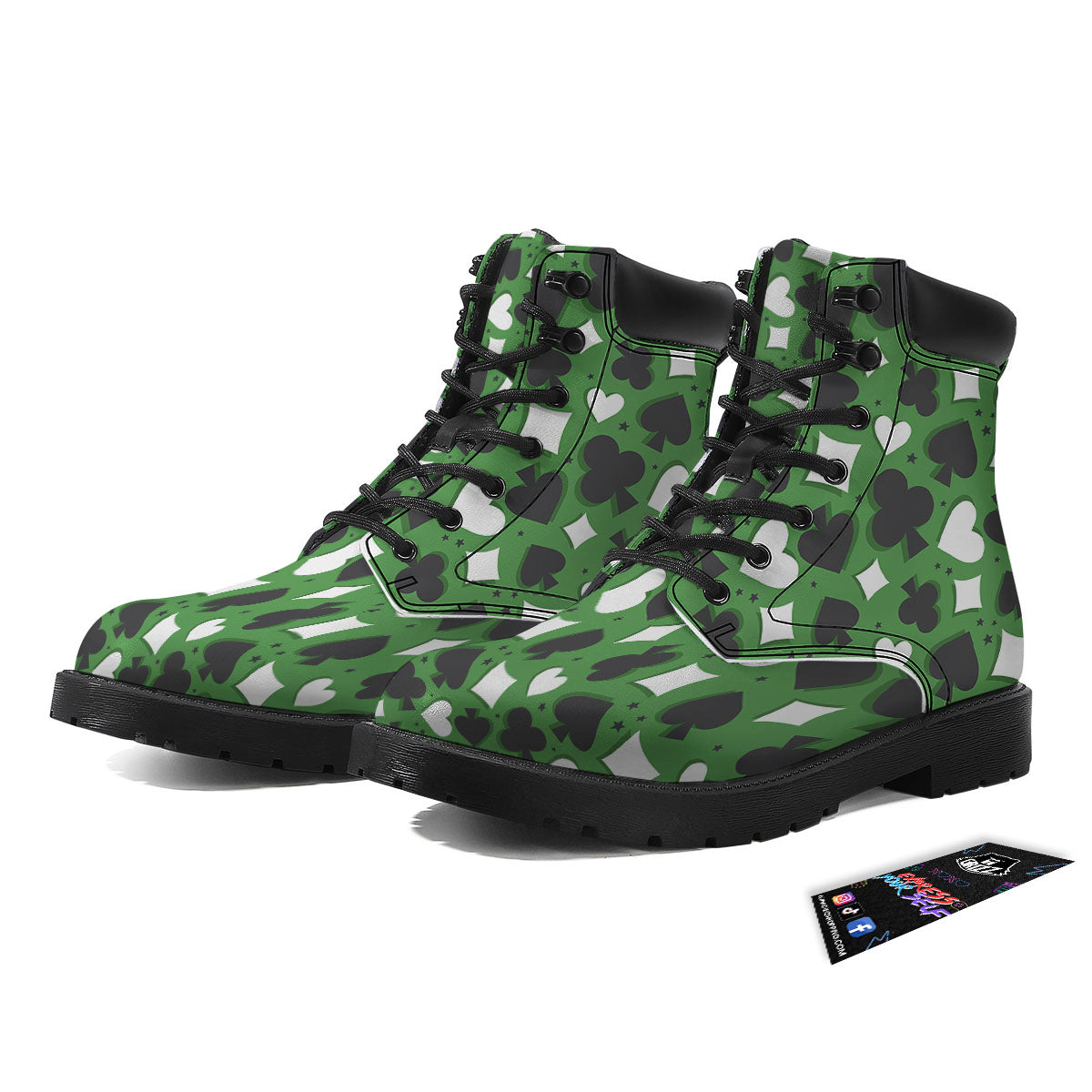 Card Suits Green Playing Print Pattern Boots-grizzshop