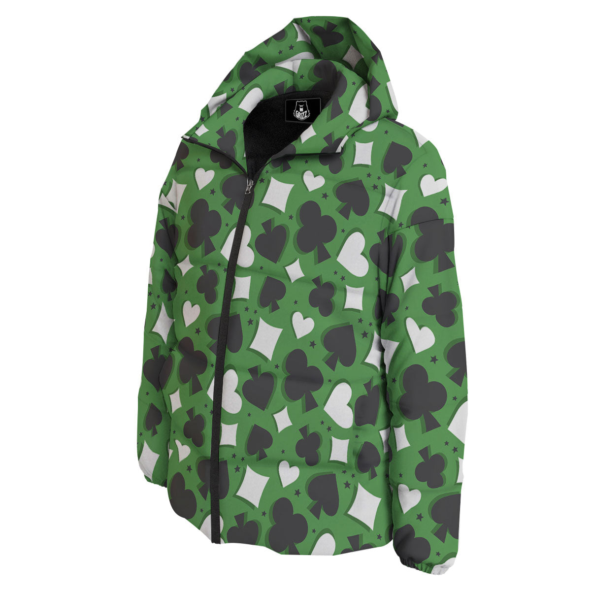 Card Suits Green Playing Print Pattern Down Jacket-grizzshop