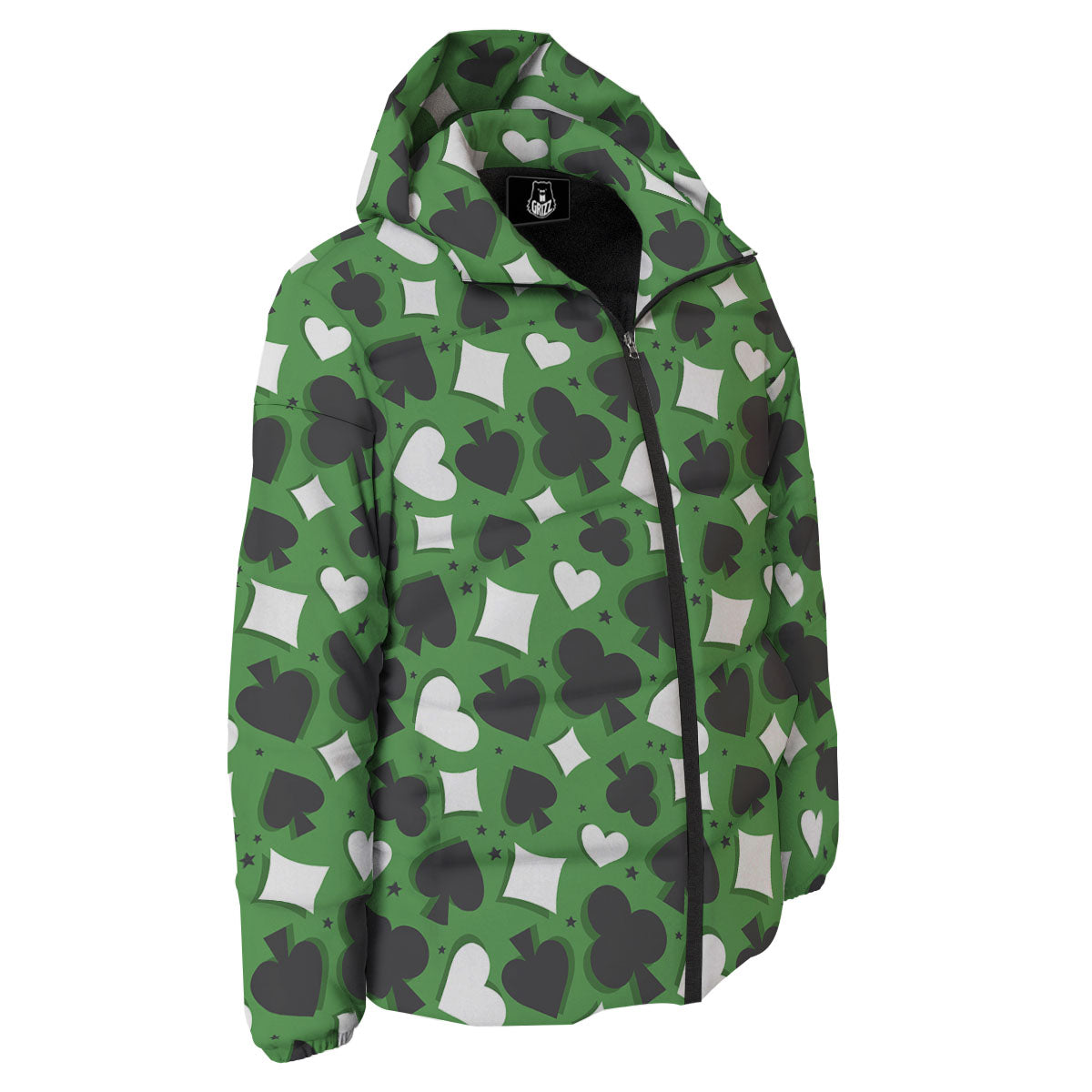 Card Suits Green Playing Print Pattern Down Jacket-grizzshop