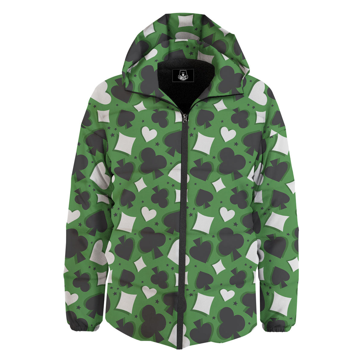 Card Suits Green Playing Print Pattern Down Jacket-grizzshop