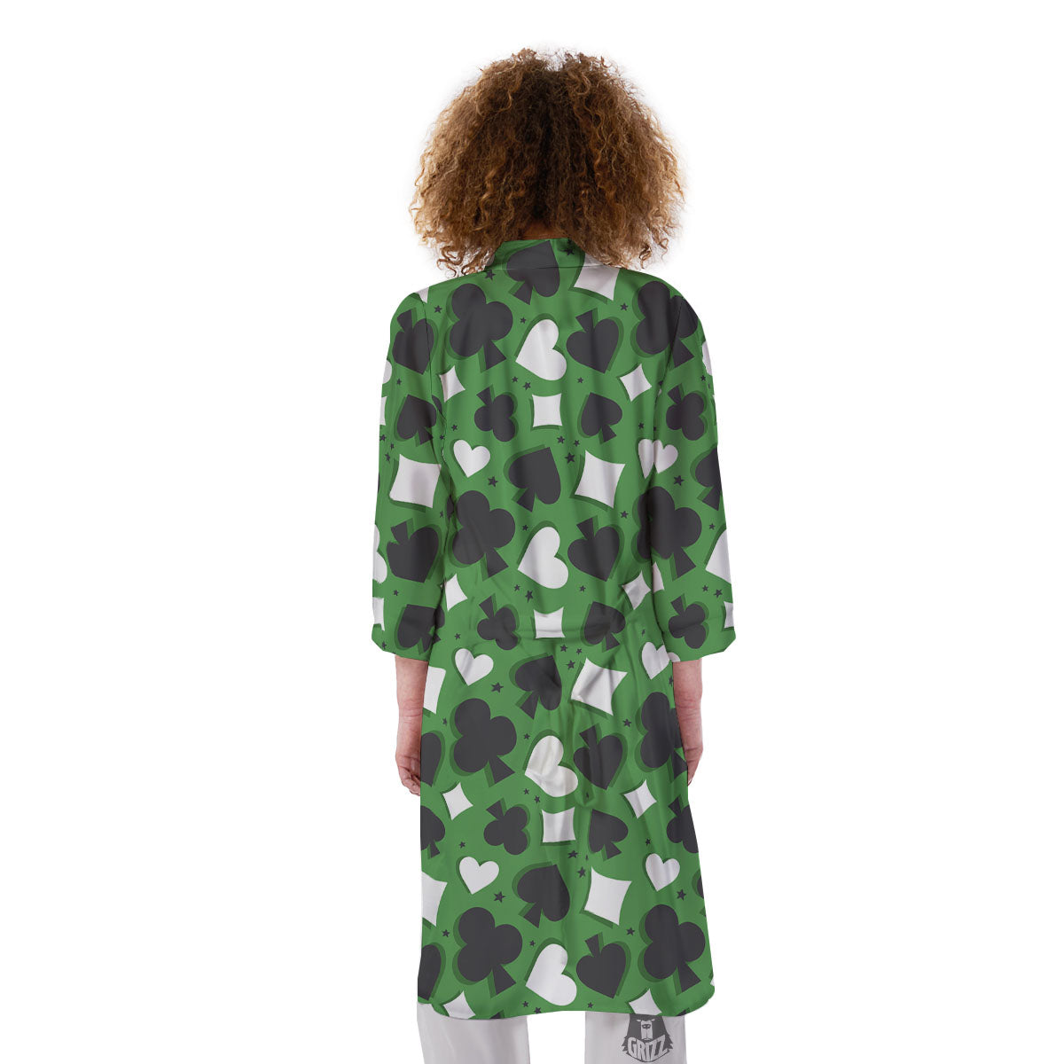 Card Suits Green Playing Print Pattern Kimono-grizzshop
