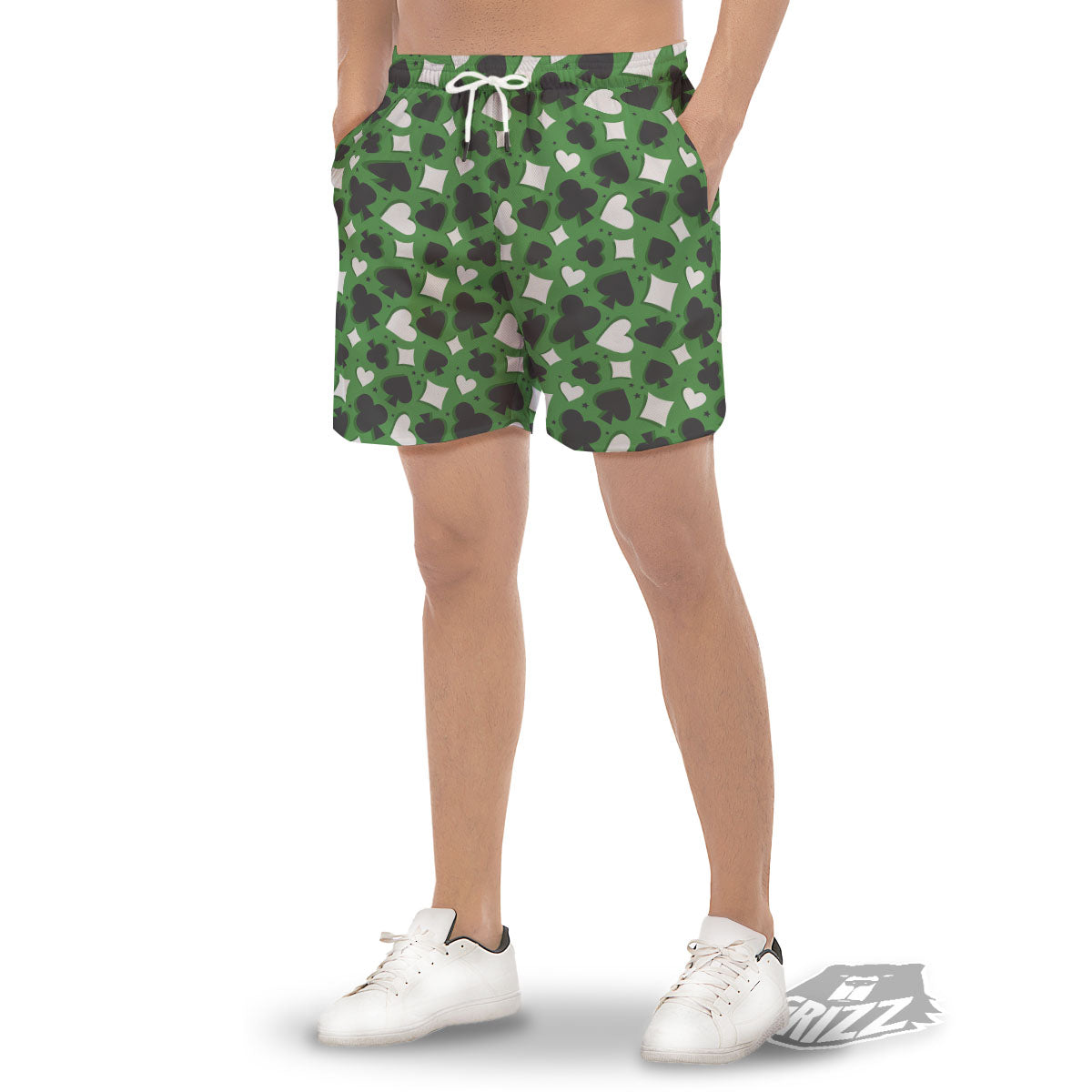 Card Suits Green Playing Print Pattern Men's Gym Shorts-grizzshop