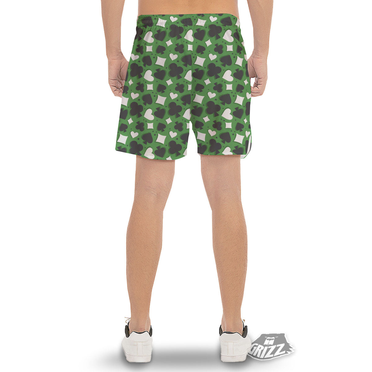 Card Suits Green Playing Print Pattern Men's Gym Shorts-grizzshop