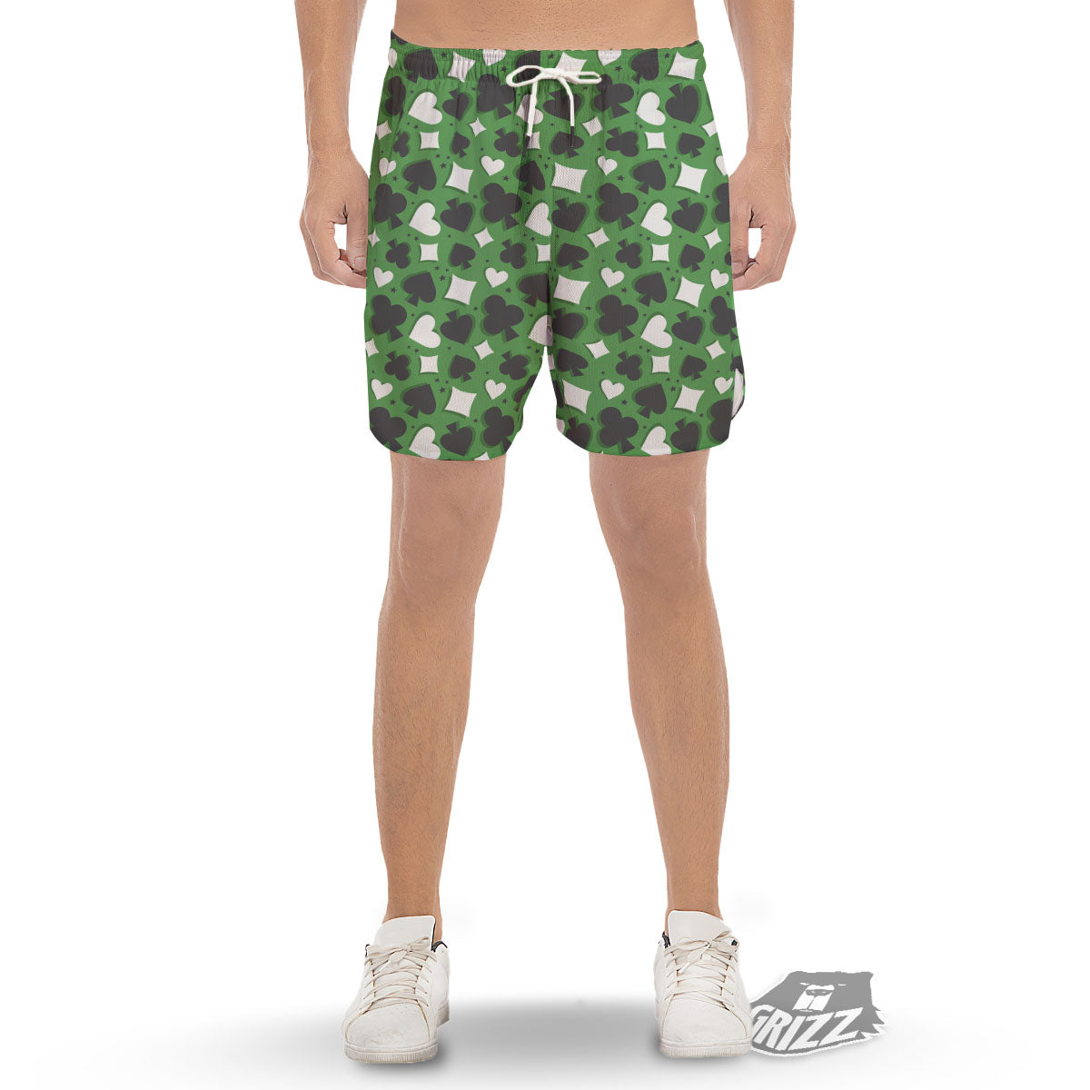 Card Suits Green Playing Print Pattern Men's Gym Shorts-grizzshop