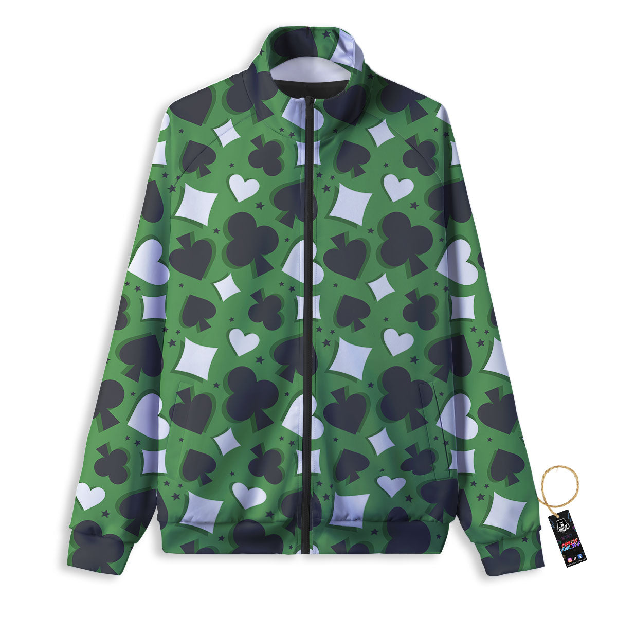Card Suits Green Playing Print Pattern Track Jacket-grizzshop