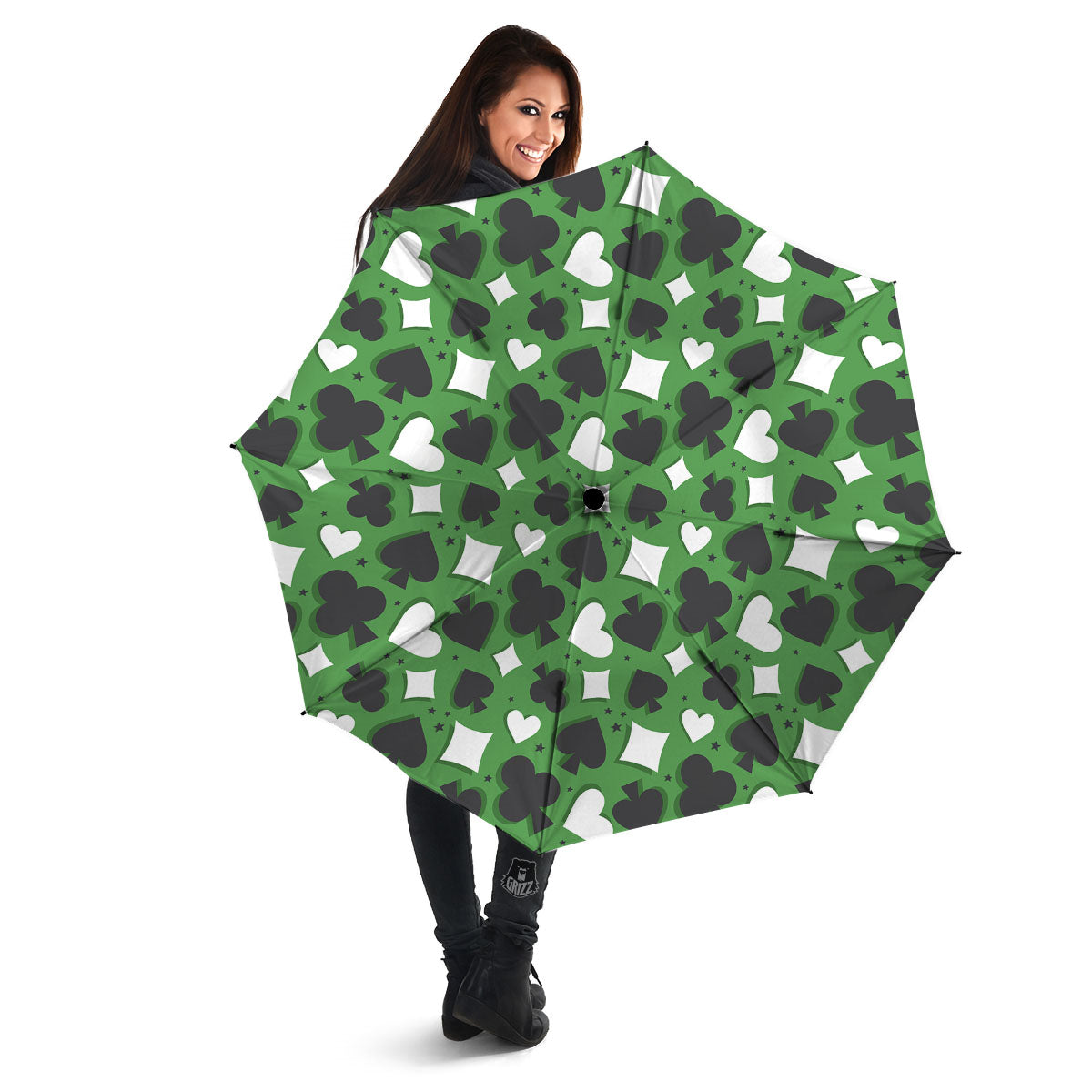 Card Suits Green Playing Print Pattern Umbrella-grizzshop