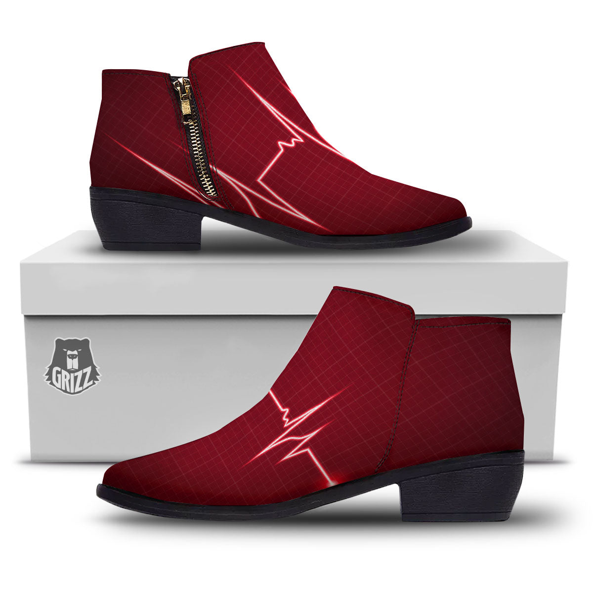 Cardiogram Heartbeat Print Ankle Boots-grizzshop