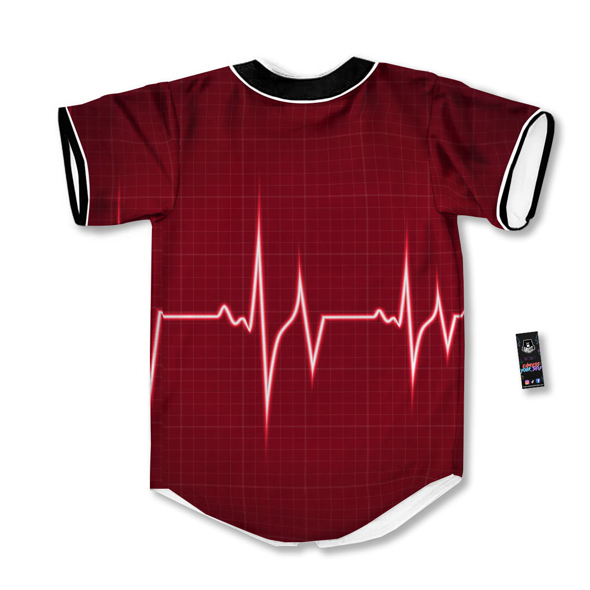 Cardiogram Heartbeat Print Baseball Jersey-grizzshop