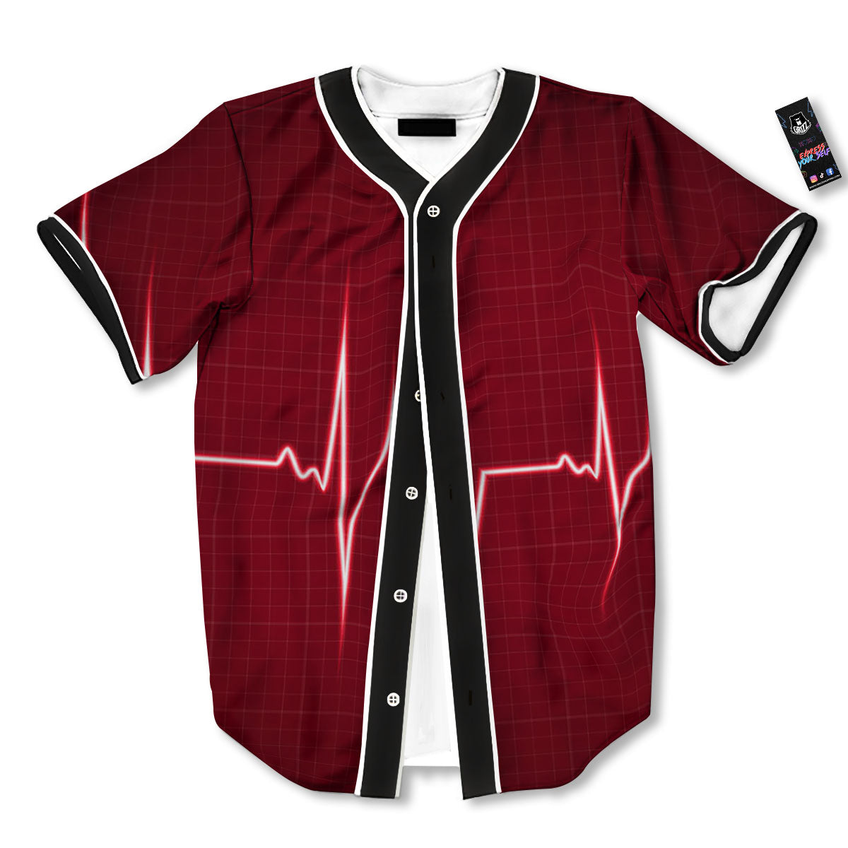 Cardiogram Heartbeat Print Baseball Jersey-grizzshop