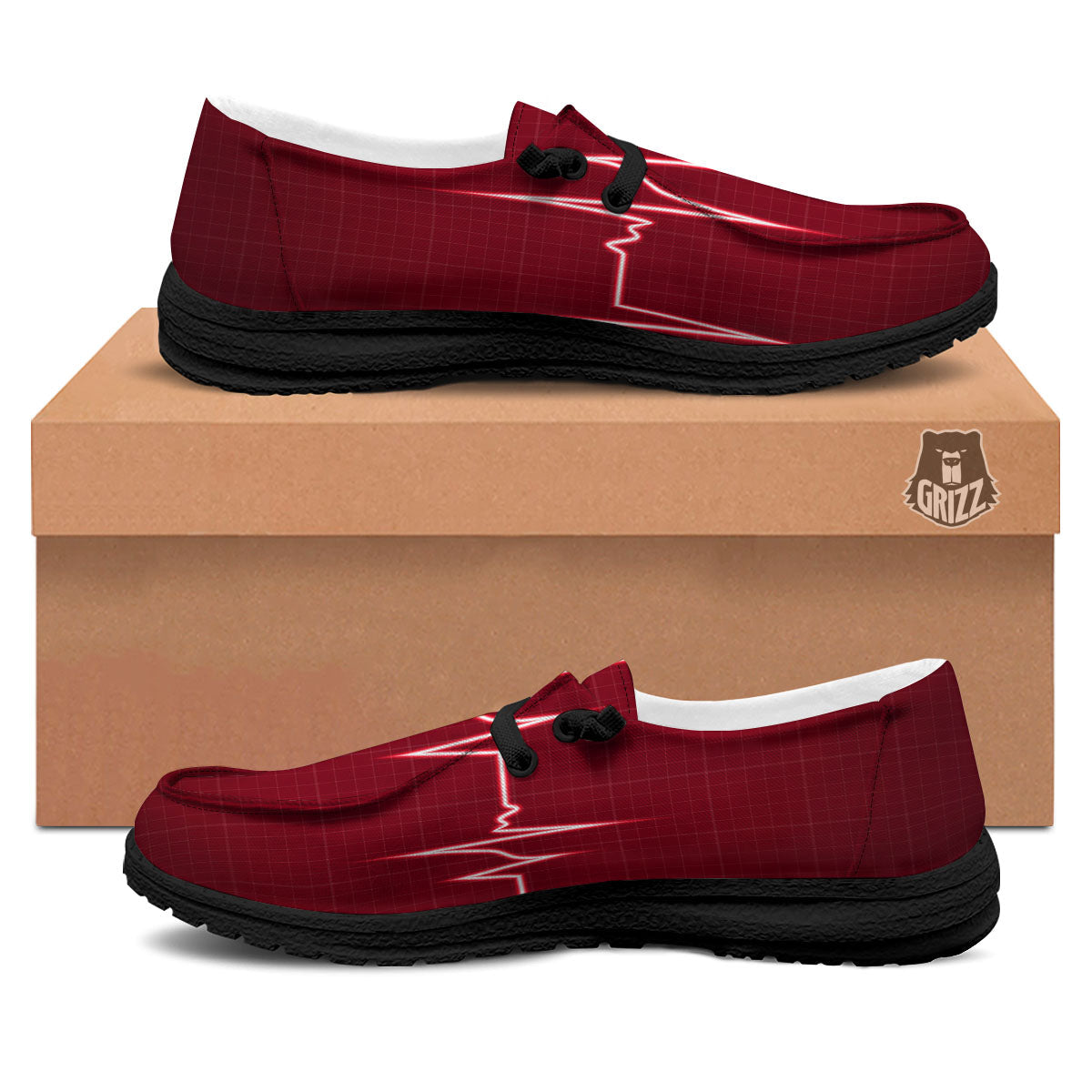 Cardiogram Heartbeat Print Black Loafers-grizzshop