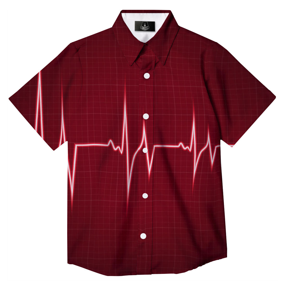 Cardiogram Heartbeat Print Button Up Shirt-grizzshop