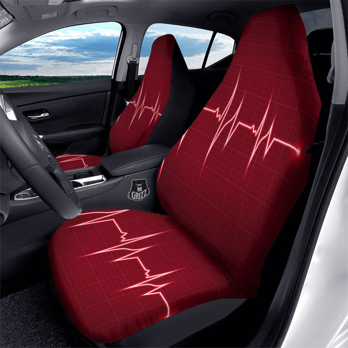 Cardiogram Heartbeat Print Car Seat Covers-grizzshop