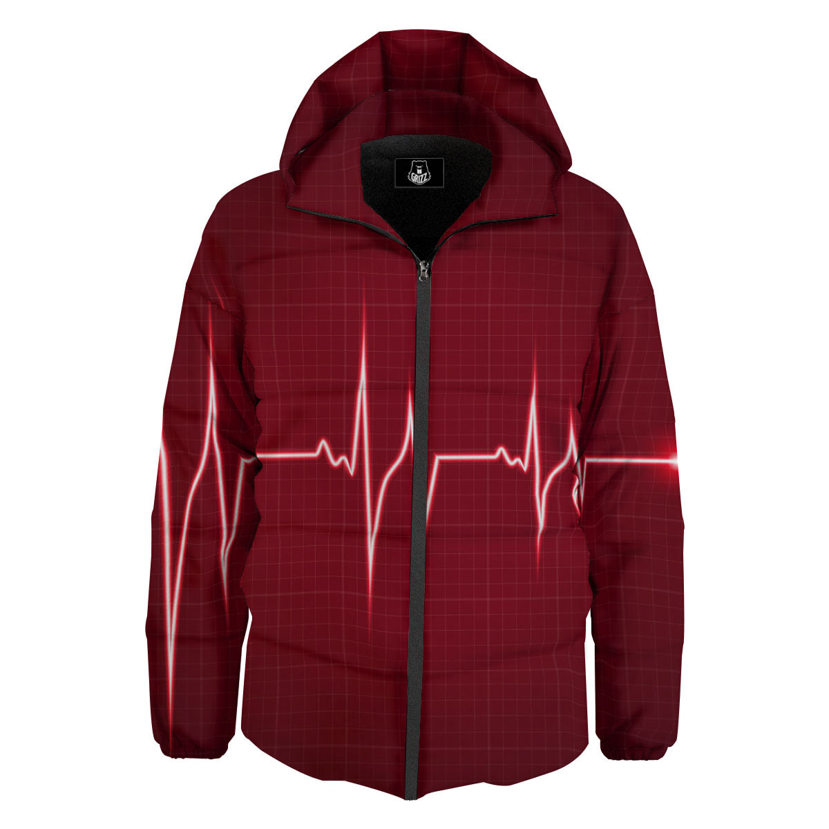 Cardiogram Heartbeat Print Down Jacket-grizzshop