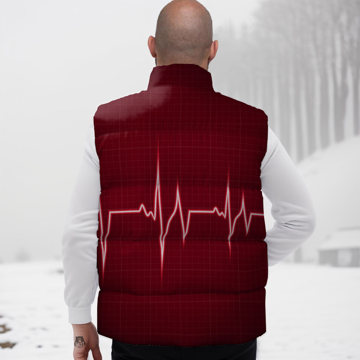 Cardiogram Heartbeat Print Down Vest