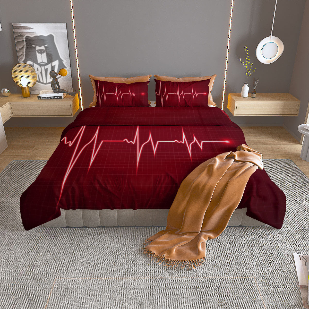 Cardiogram Heartbeat Print Duvet Cover Bedding Set