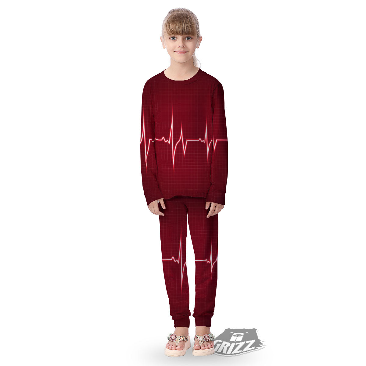 Cardiogram Heartbeat Print Kid's Pajamas-grizzshop