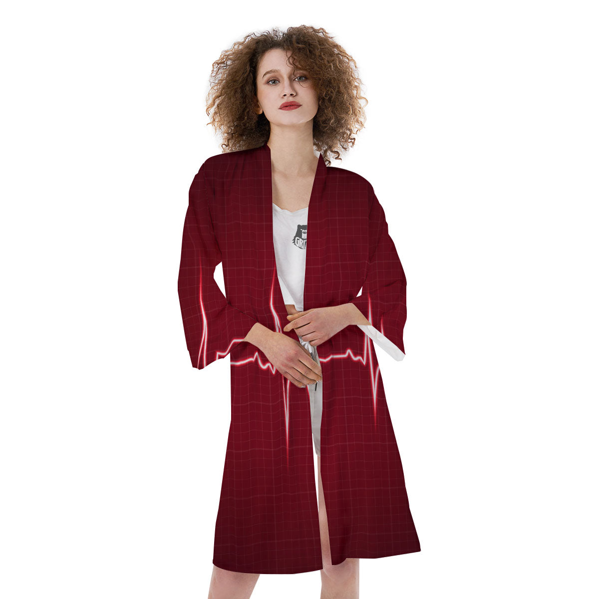 Cardiogram Heartbeat Print Kimono-grizzshop