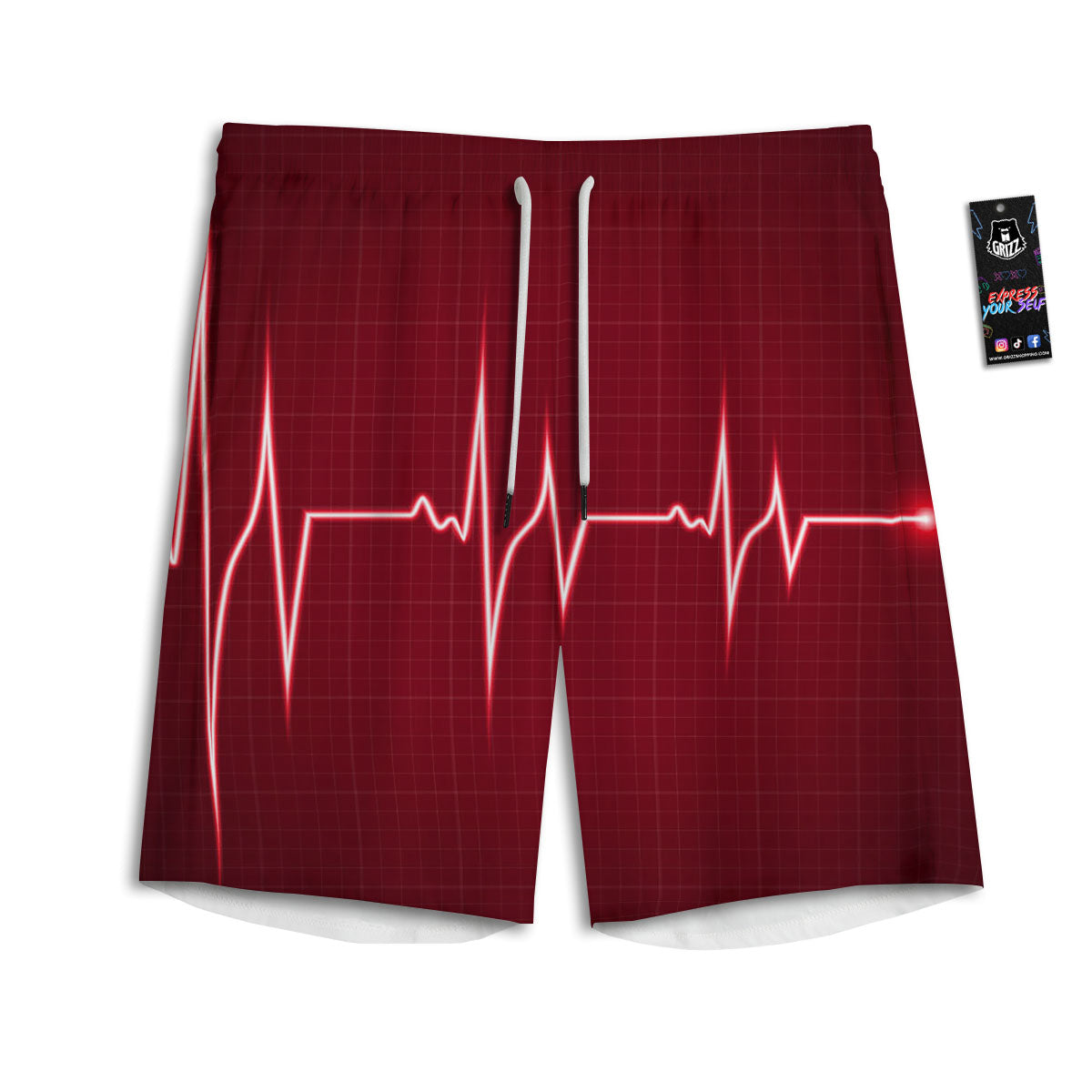 Cardiogram Heartbeat Print Men's Athletic Shorts