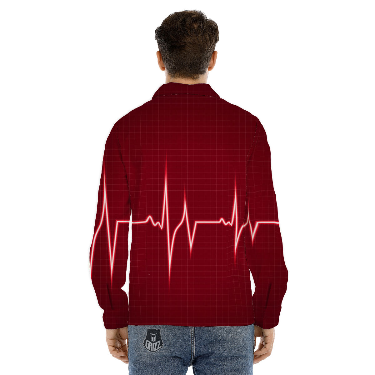 Cardiogram Heartbeat Print Men's Dress Shirts-grizzshop