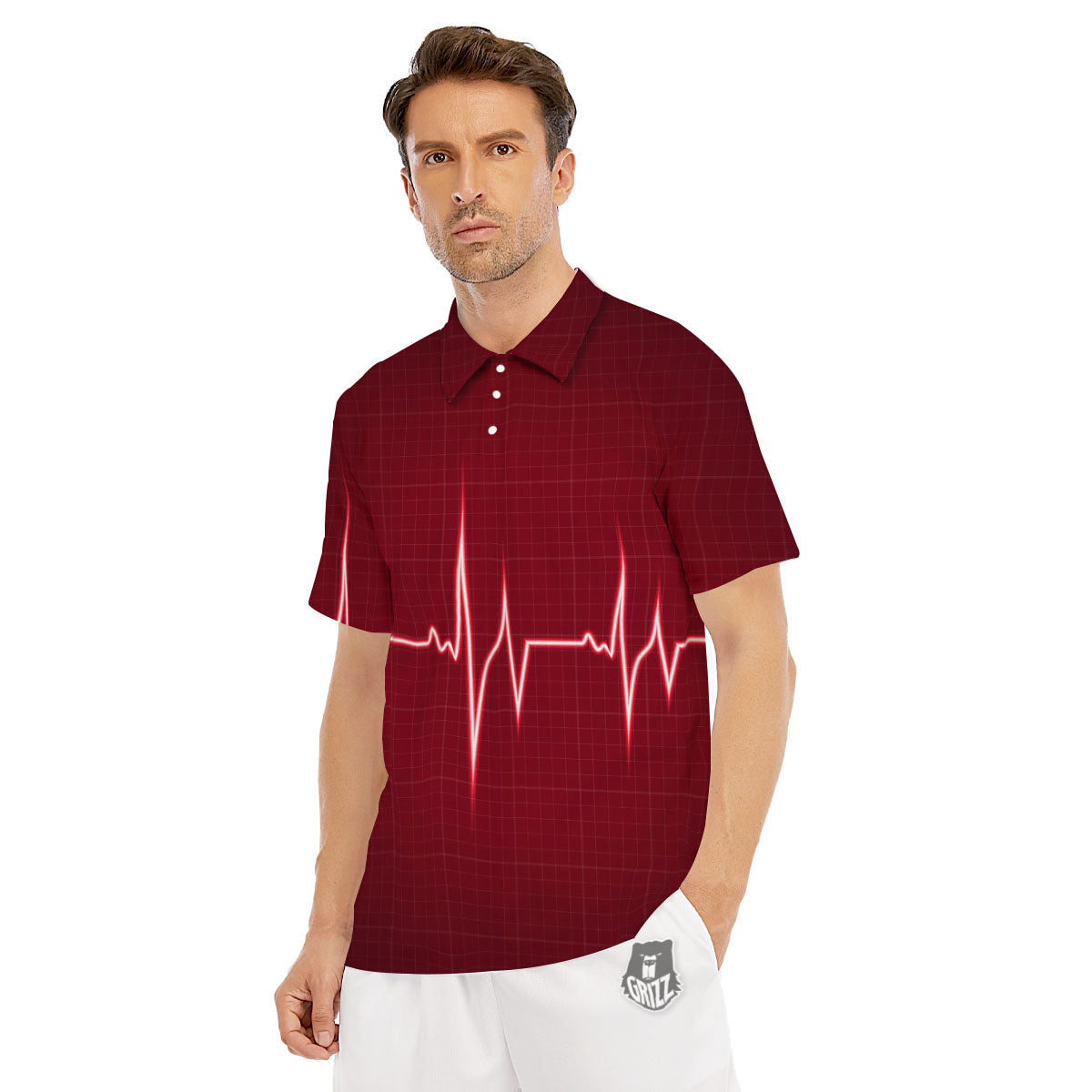 Cardiogram Heartbeat Print Men's Golf Shirts-grizzshop