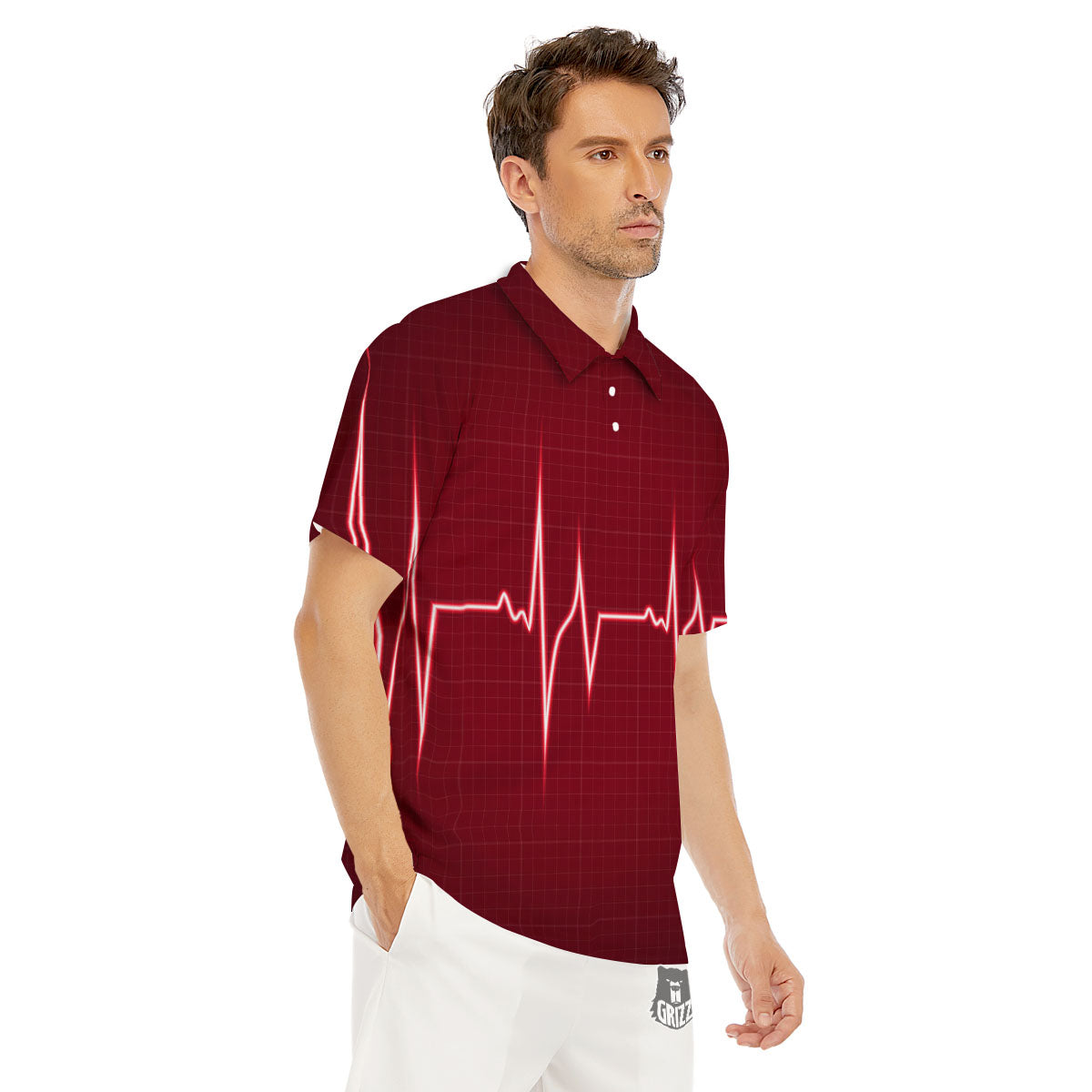 Cardiogram Heartbeat Print Men's Golf Shirts-grizzshop