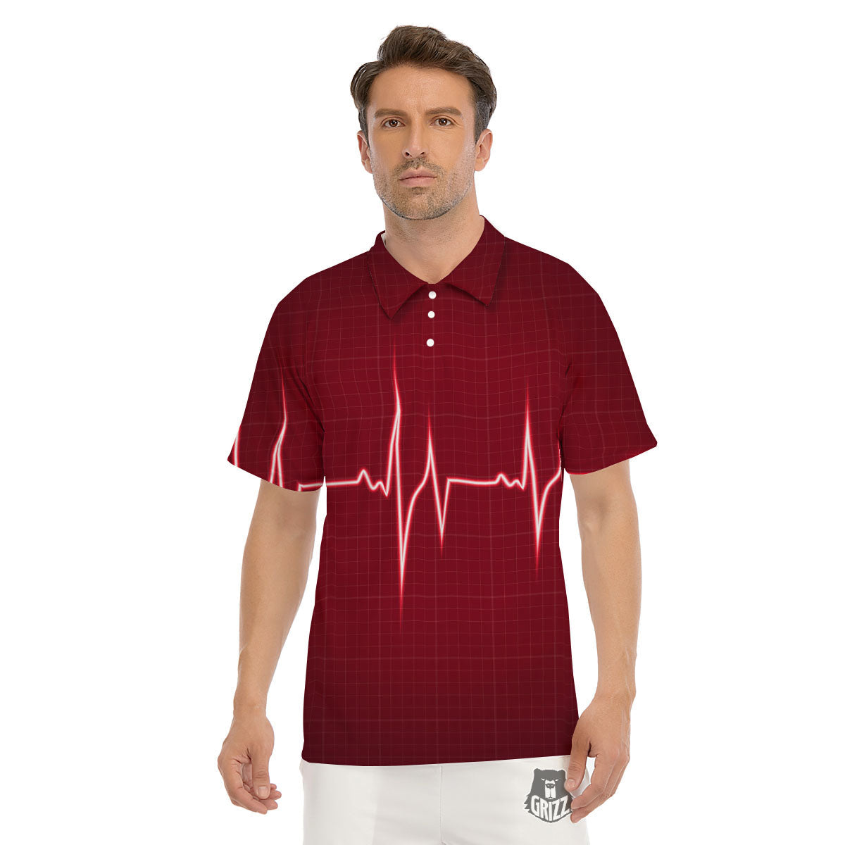 Cardiogram Heartbeat Print Men's Golf Shirts-grizzshop