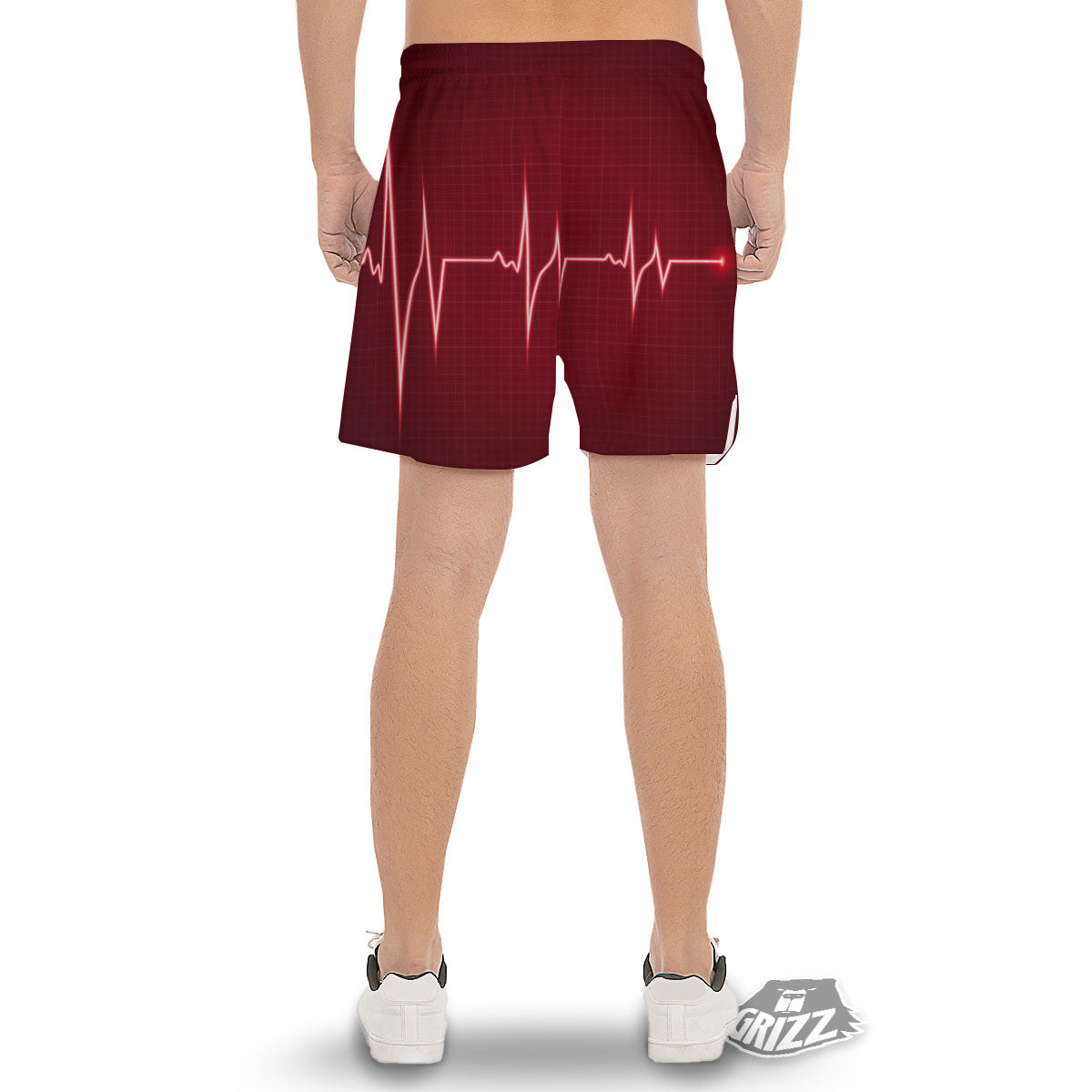 Cardiogram Heartbeat Print Men's Gym Shorts-grizzshop