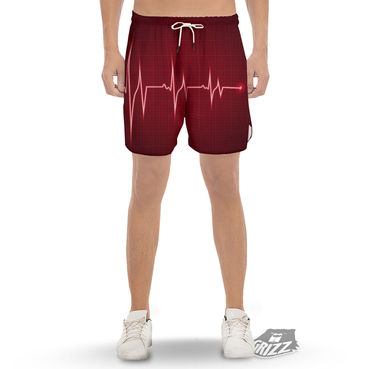 Cardiogram Heartbeat Print Men's Gym Shorts-grizzshop