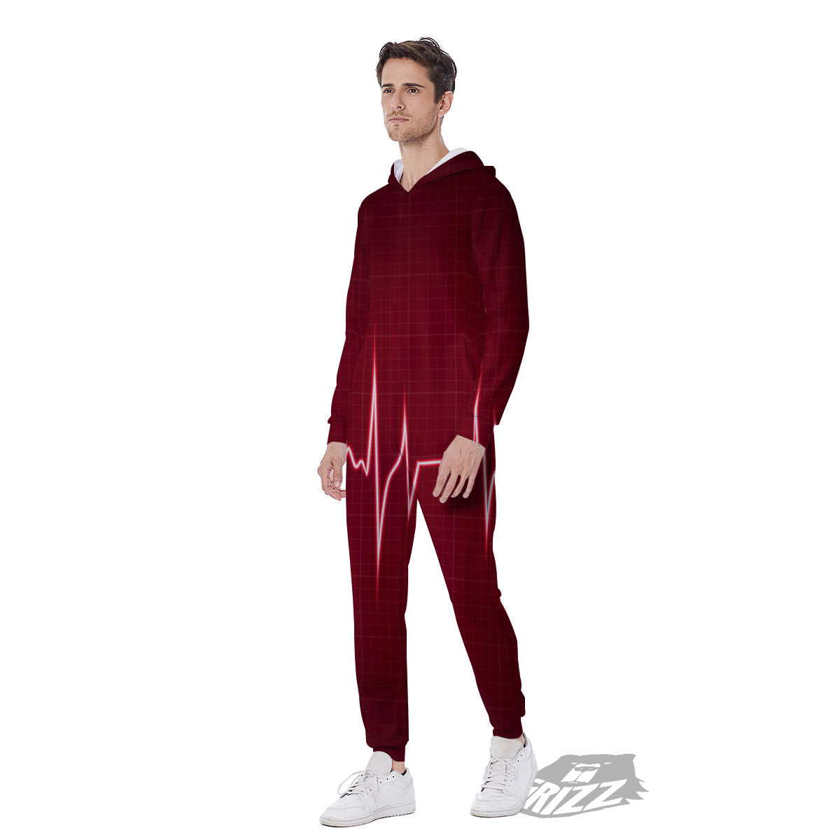 Cardiogram Heartbeat Print Men's Jumpsuit-grizzshop
