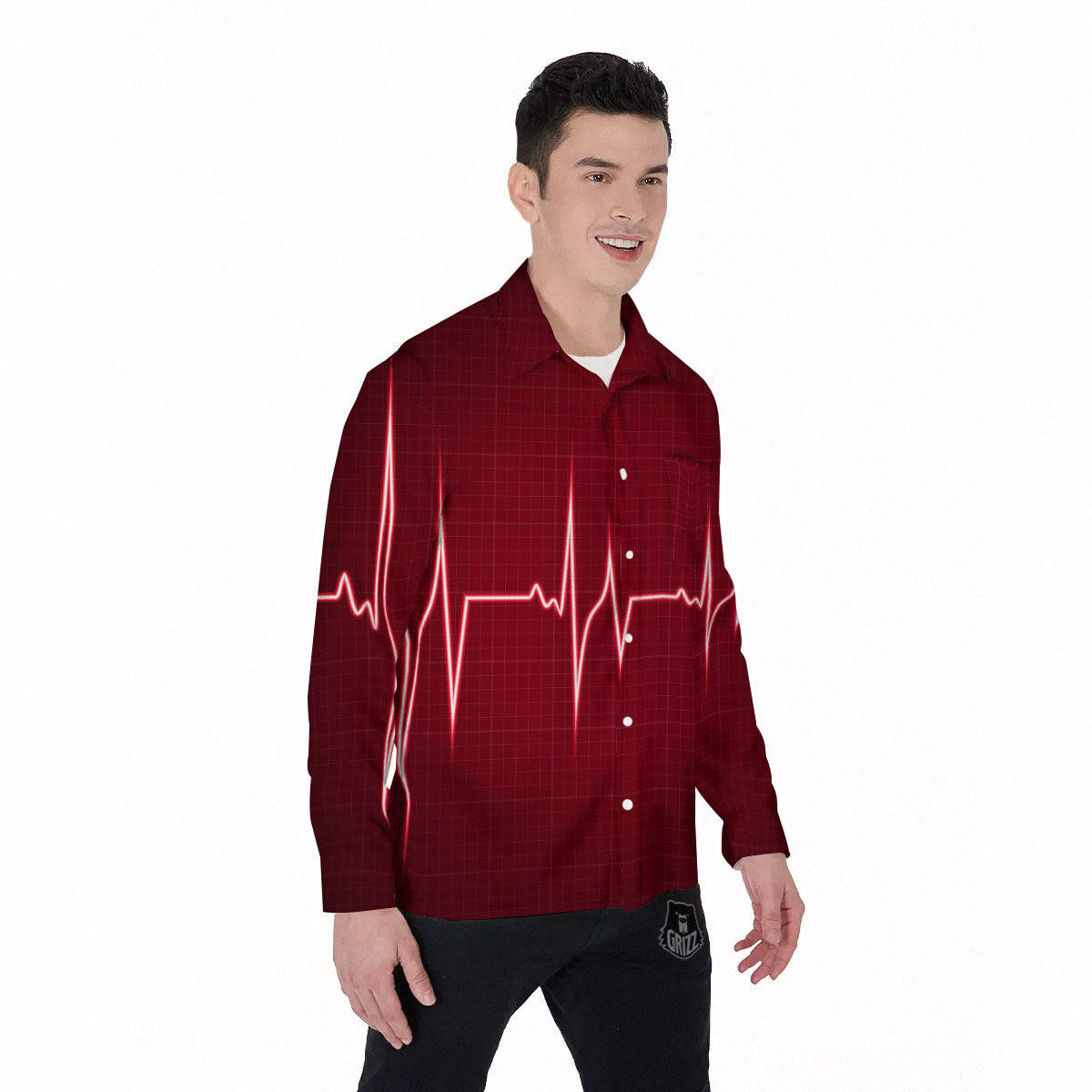 Cardiogram Heartbeat Print Men's Long Sleeve Shirts-grizzshop