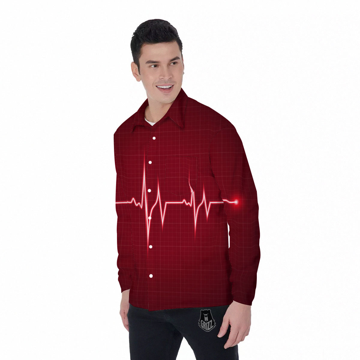 Cardiogram Heartbeat Print Men's Long Sleeve Shirts-grizzshop
