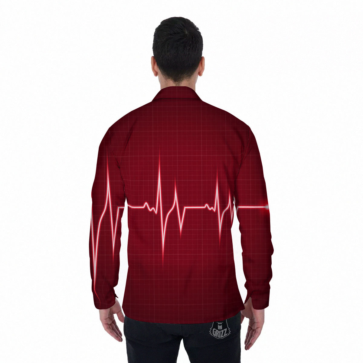 Cardiogram Heartbeat Print Men's Long Sleeve Shirts-grizzshop