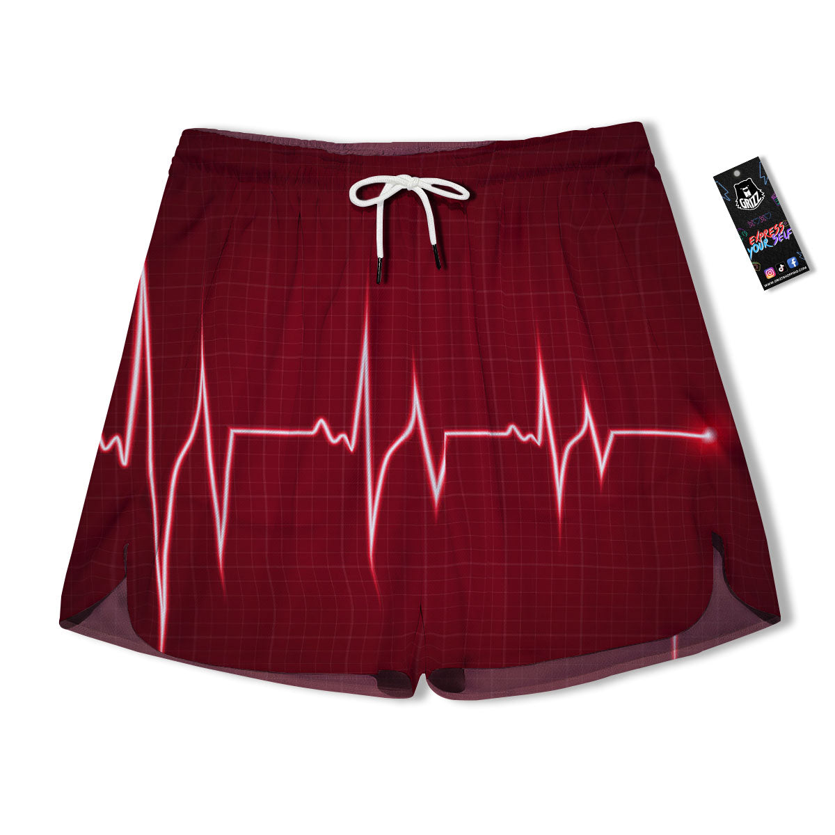 Cardiogram Heartbeat Print Men's Running Shorts-grizzshop