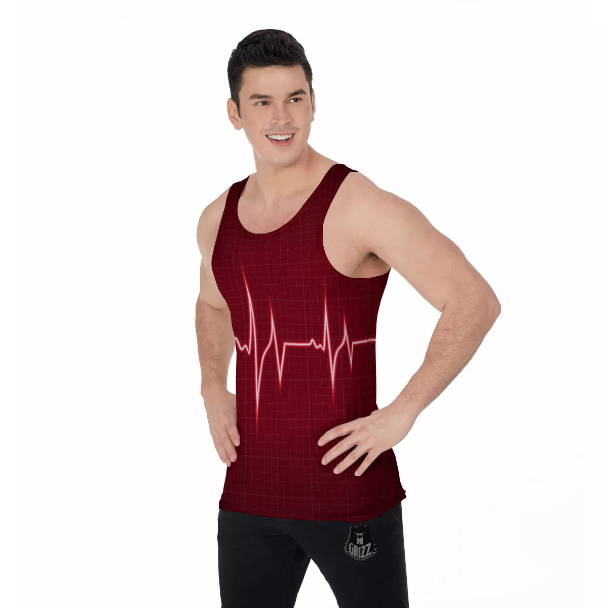 Cardiogram Heartbeat Print Men's Tank Top-grizzshop