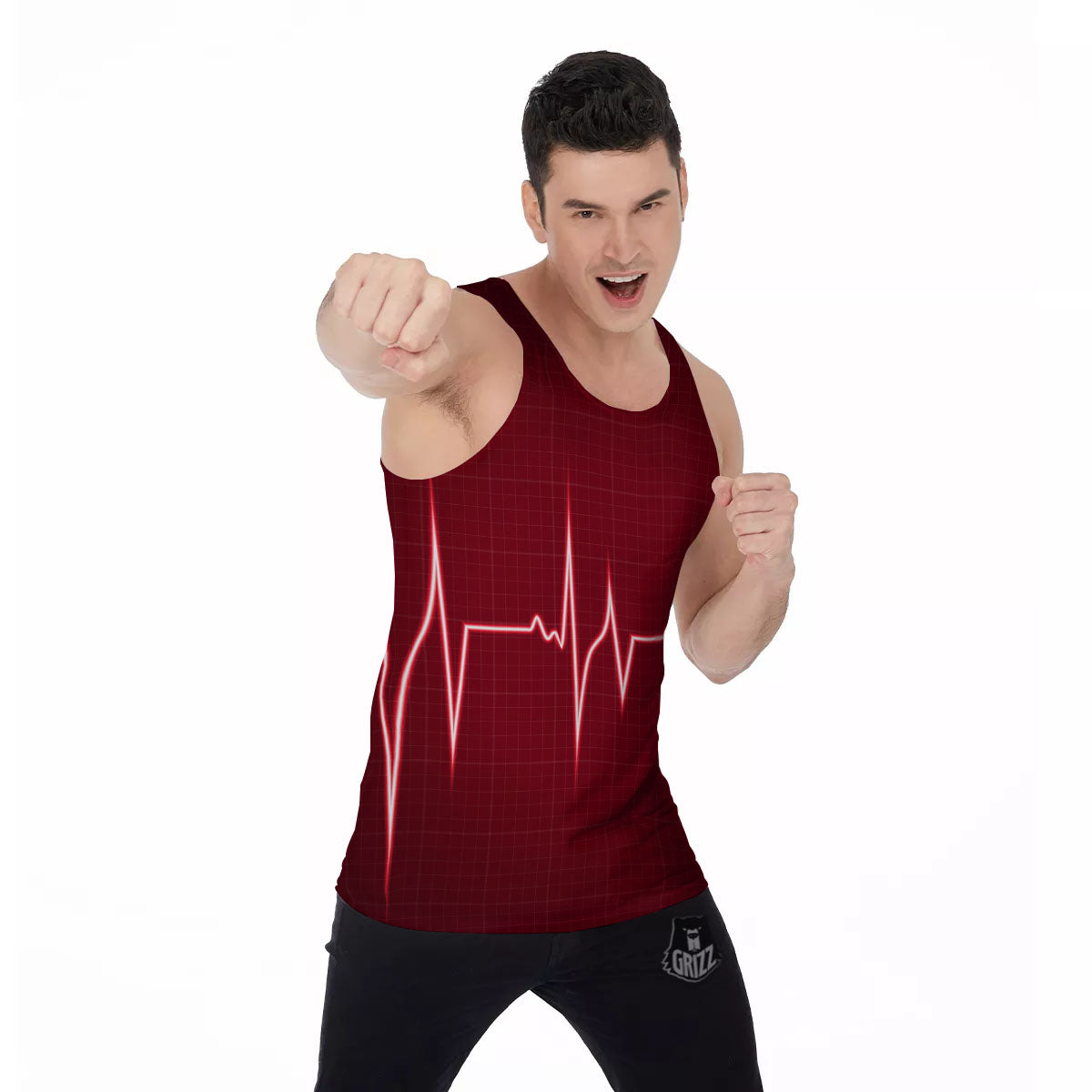 Cardiogram Heartbeat Print Men's Tank Top-grizzshop