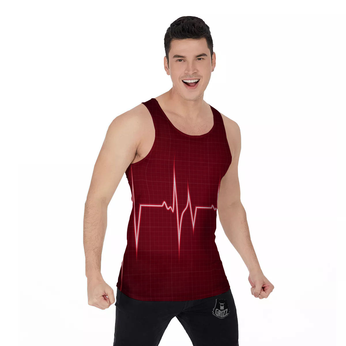 Cardiogram Heartbeat Print Men's Tank Top-grizzshop