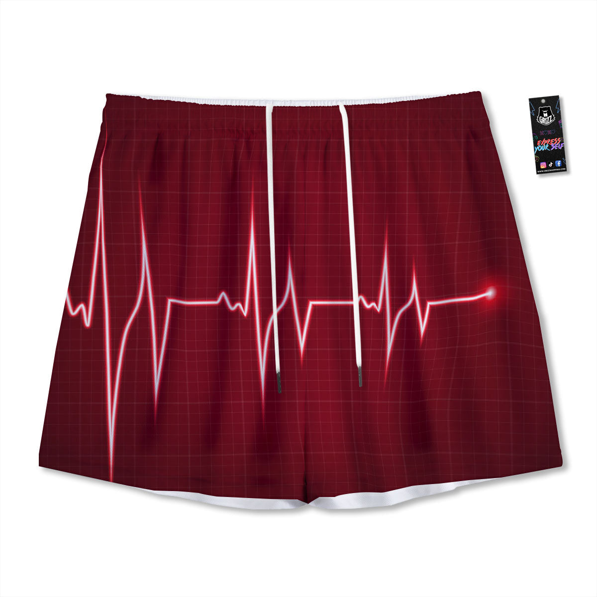Cardiogram Heartbeat Print Mesh Shorts